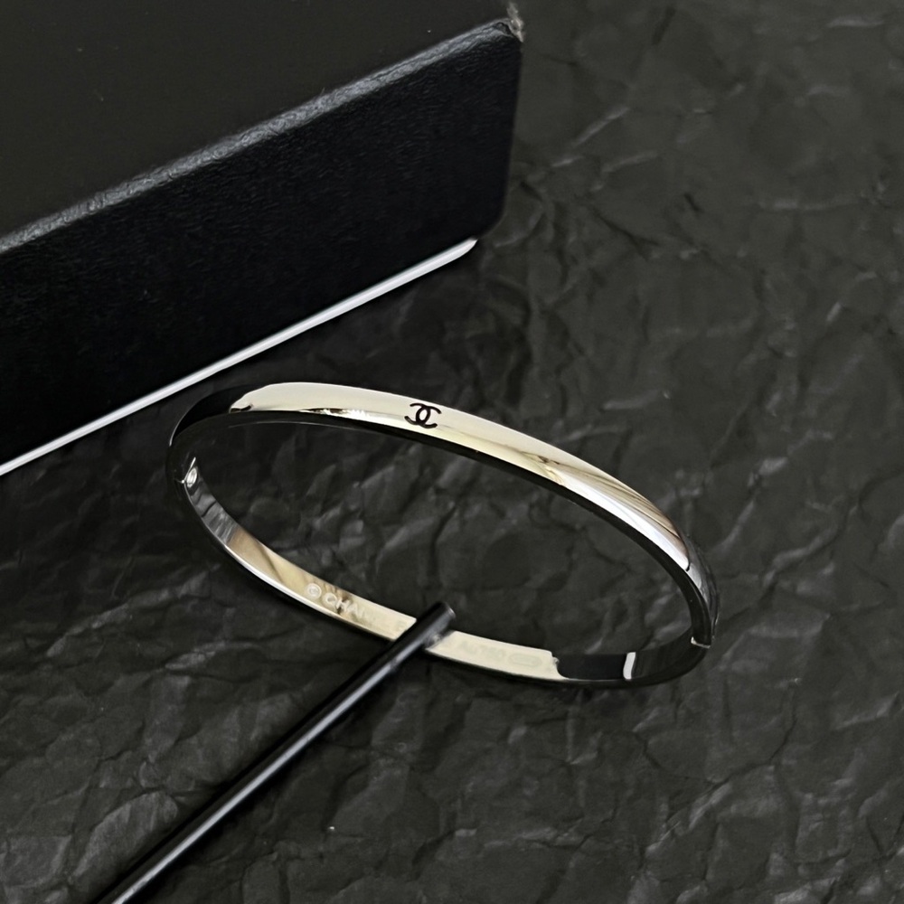 Chanel Silver-Tone CC Logo Open Cuff Bangle Bracelet - Picture 1 of 4